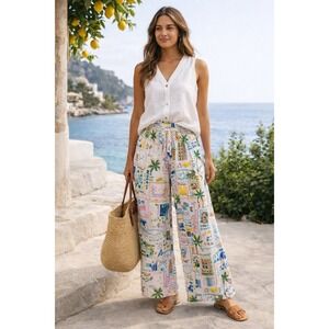 True Destinations Women Pants Large Mediterranean Travel Wide Leg vacation beach